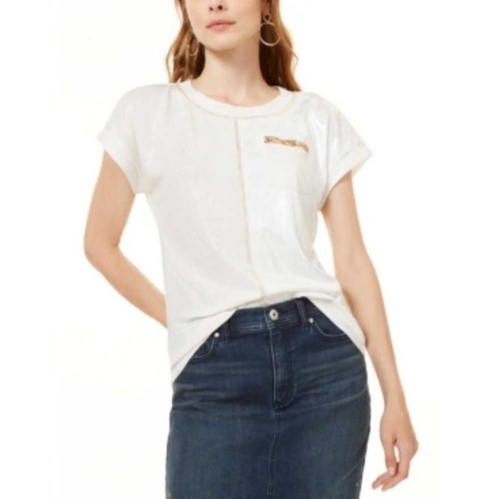 *NWT* INC International Concepts Bright White Metallic T-Shirt M